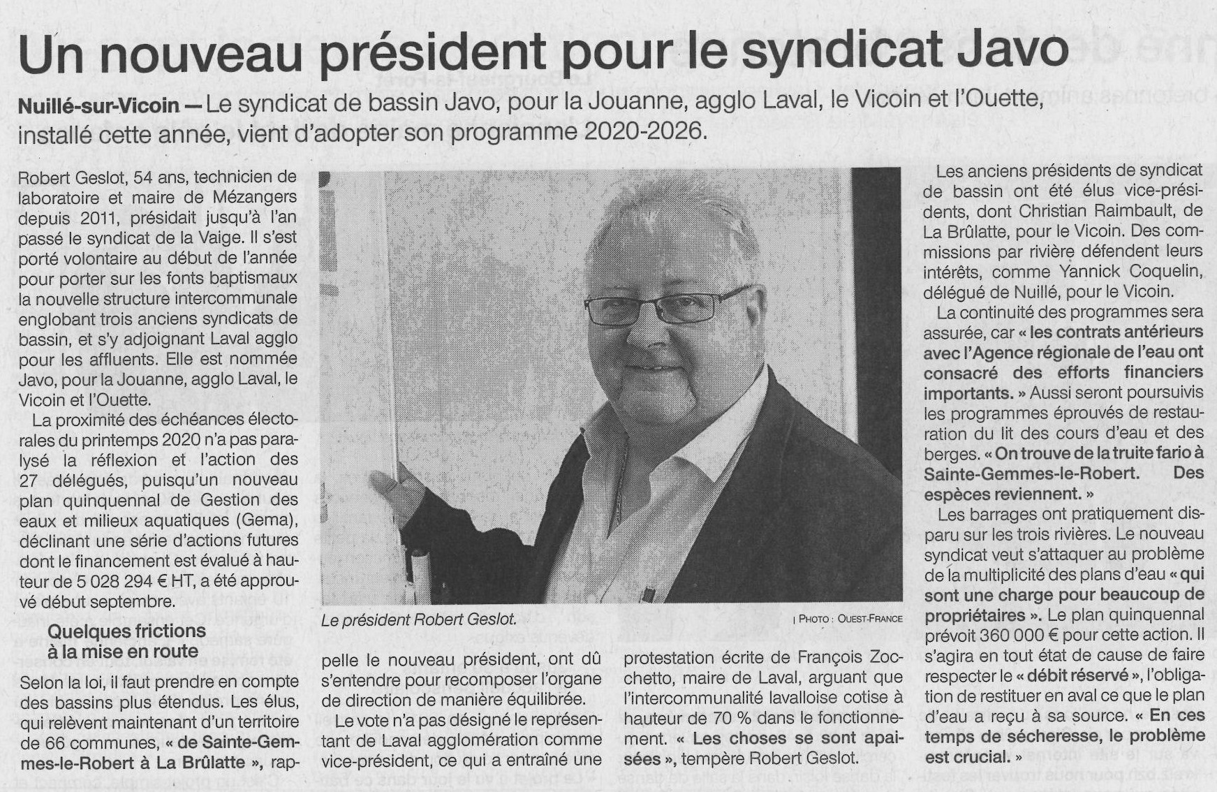 OF du 16/09/2019 - Nouveau Président au Syndicat JAVO